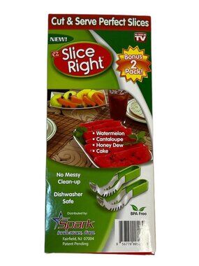Slice Right Cut and Serve perfect slices Watermelon  Bonus 2 Pack NIB Gift